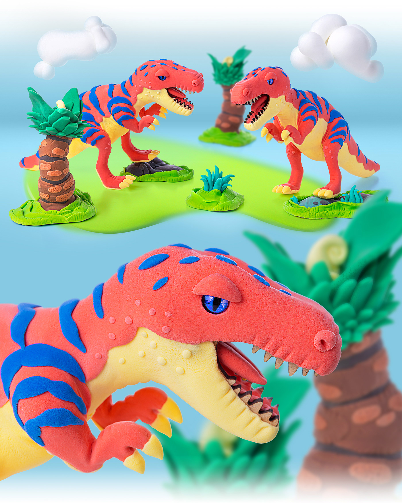 design dinosaurs gif animation modeling from plasticine package photo toy design  light clay trend world of dinosaurs