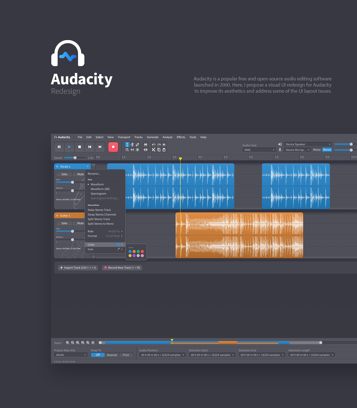 Audacity redesign UI/UX audio editing Opensource adobe audition Audition logo