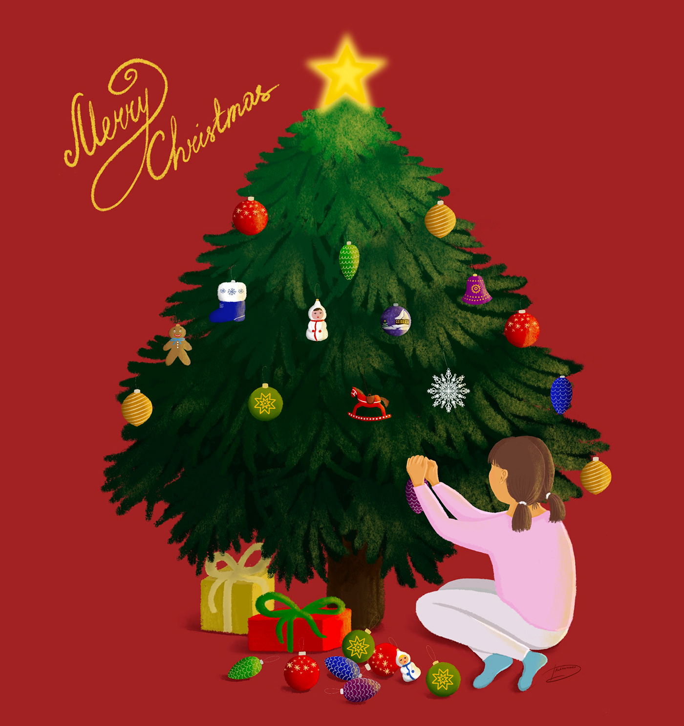 Christmas Card design christmas Tree digital illustration package