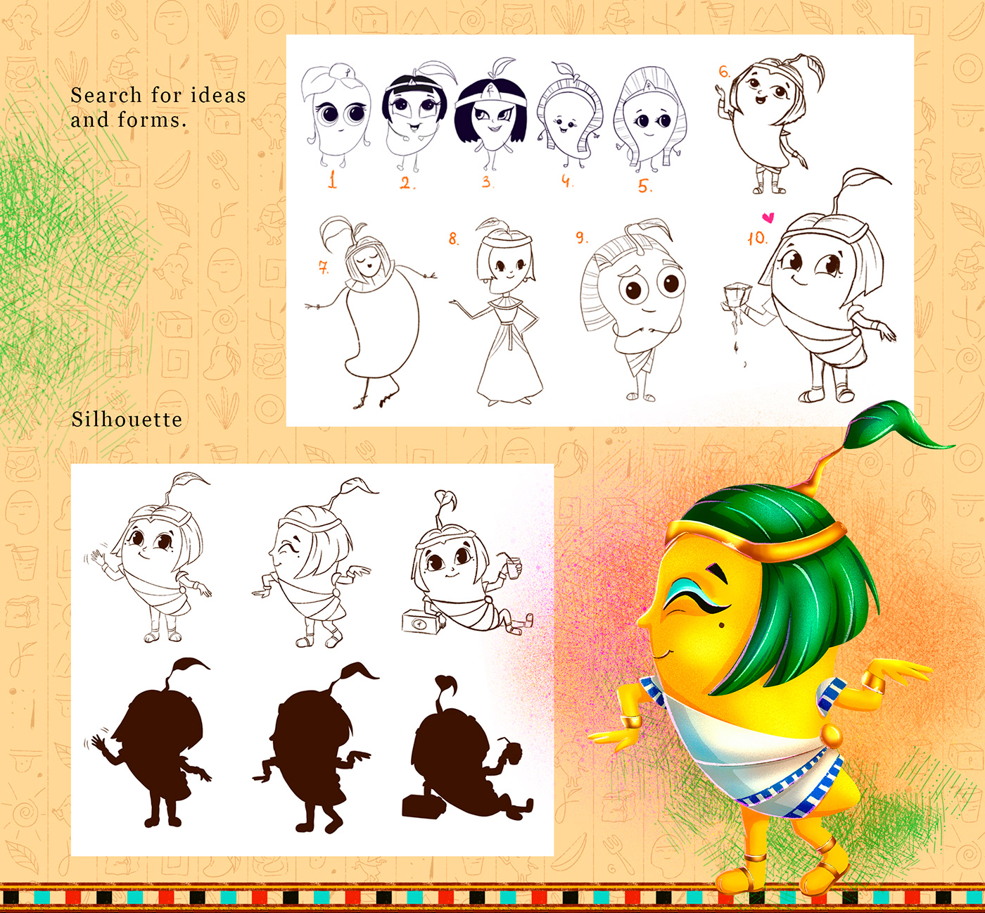 brand character Character design  cleopatra colors egypt emotion ILLUSTRATION  Mango personage sketches
