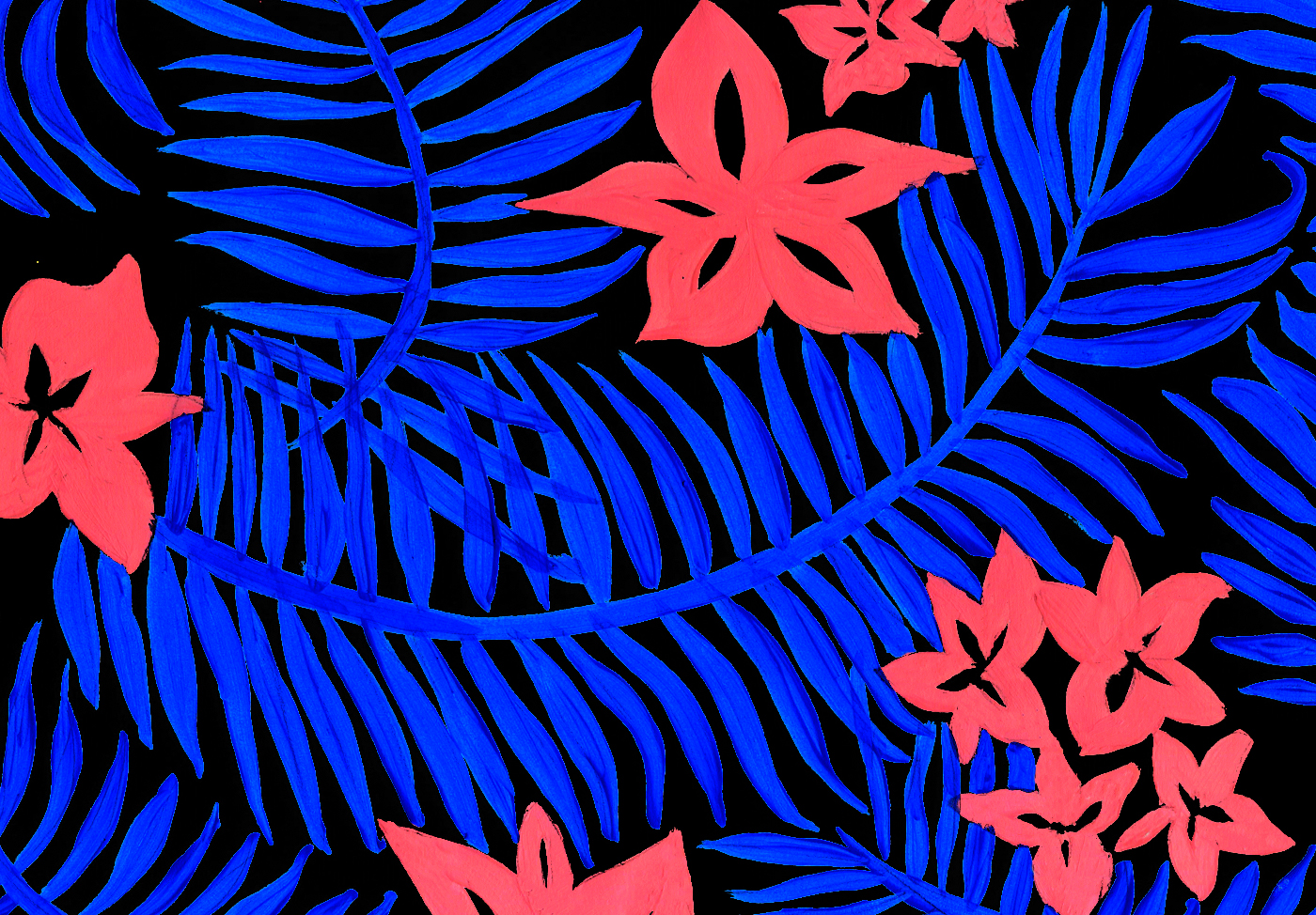 floral pattern handrawn patron Fleurs Indigo coral leaves petalos