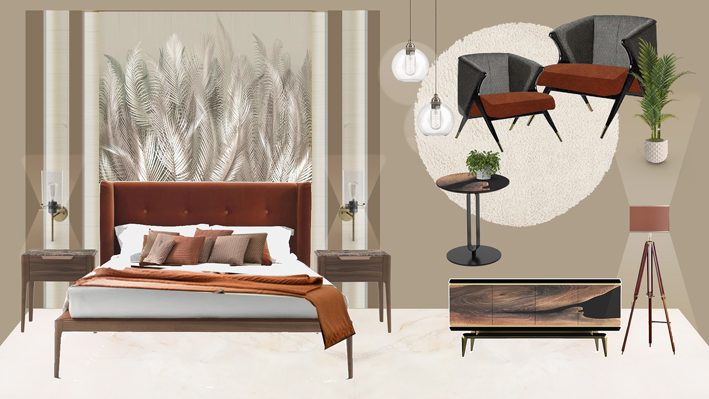 bedroom contemporary interior Interior interior design  moodboard photoshop render Porada ziggy Porada Ziggy Bed