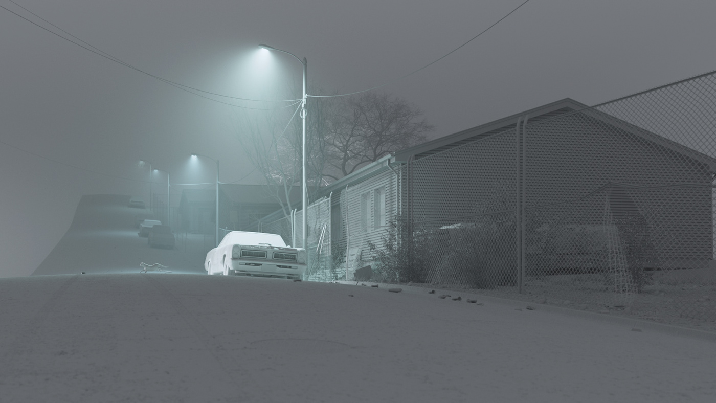 rendering night corona Street light Cat car fog city