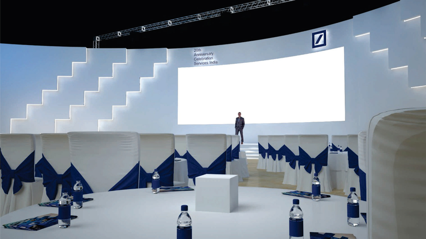 STAGE DESIGN Event stage design anniversary Event Events deutsche bank 3D Render visualization
