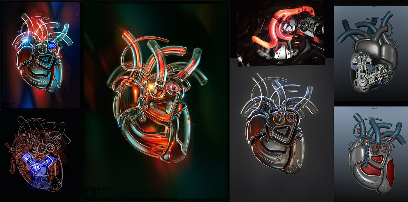 engine CGI robot 3D mechanical heart  artificial intelligence heart Digital Art  Character design  concept art