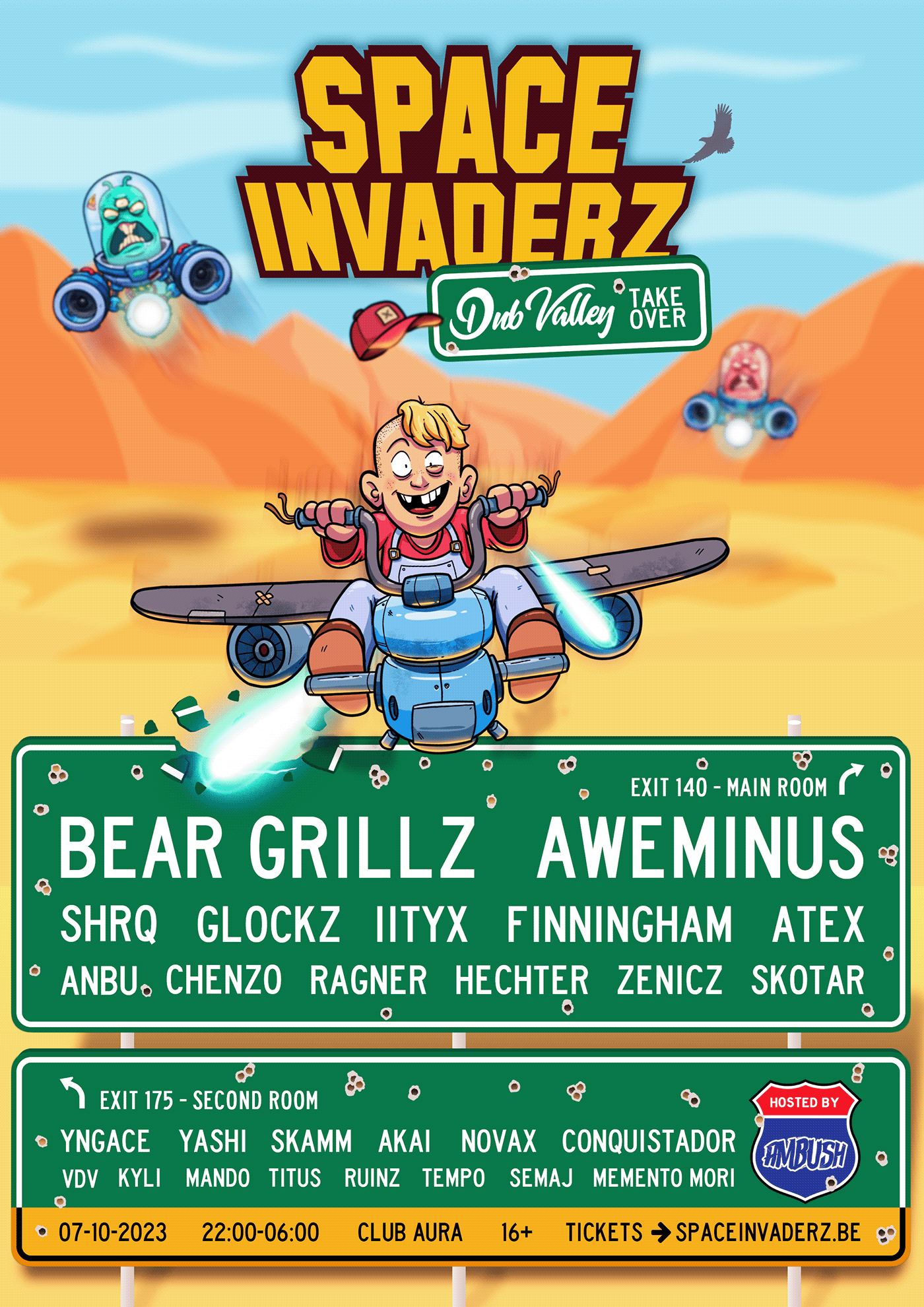 riddim dubstep Drum and Bass party flyer poster Event bear grillz Aweminus space invaderz