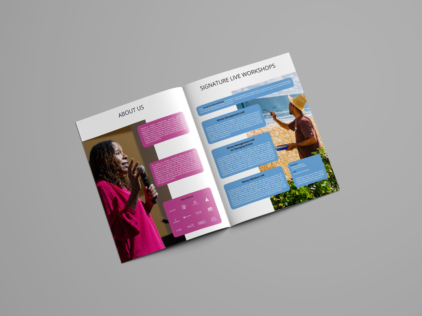graphic design  print design  Layout Design brochure design financial Education service Abundance Bound