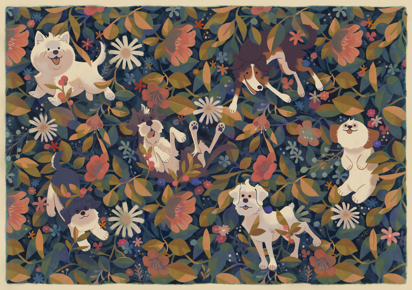 dogs puzzle floral Flowers pattern Digital Art 