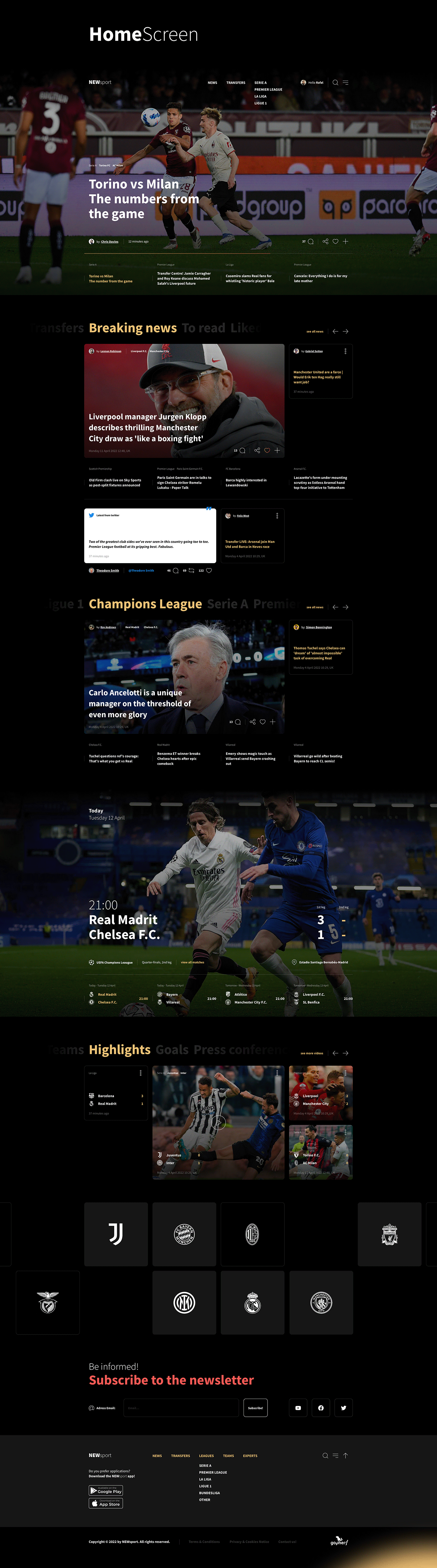 dark football news soccer sport UI ux Web Webdesign Website