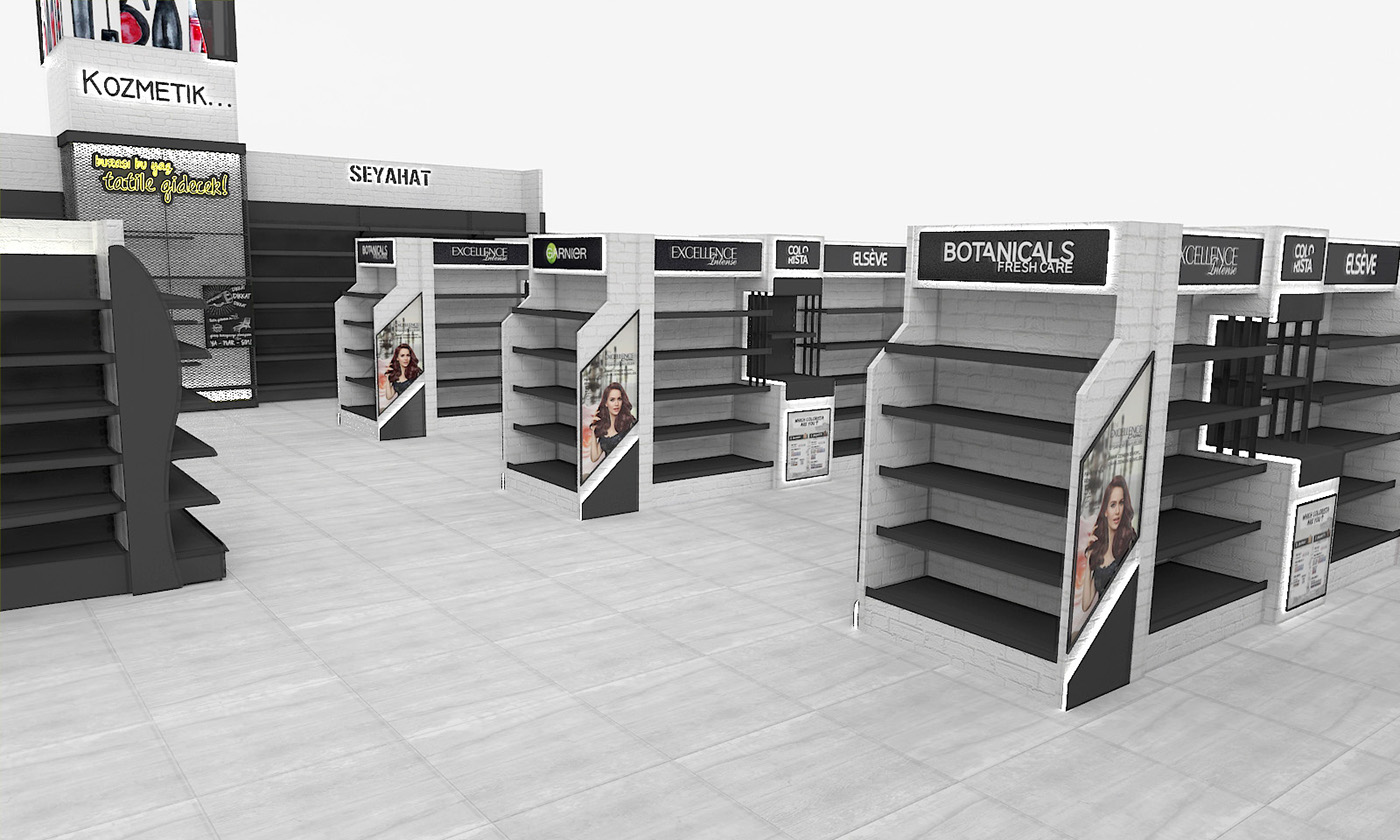 Carrefour section rayon design Display pop pos 3d design Shelf market