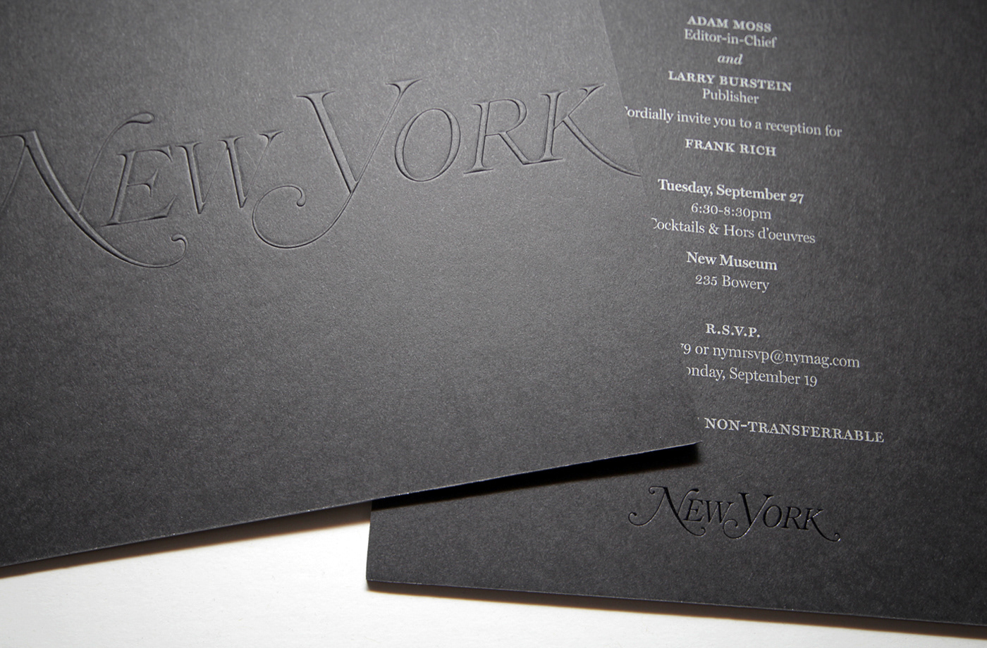 nymag New York Magazine New York Blind Embossing foil stamping silver invite Invitation print Printed Invitation