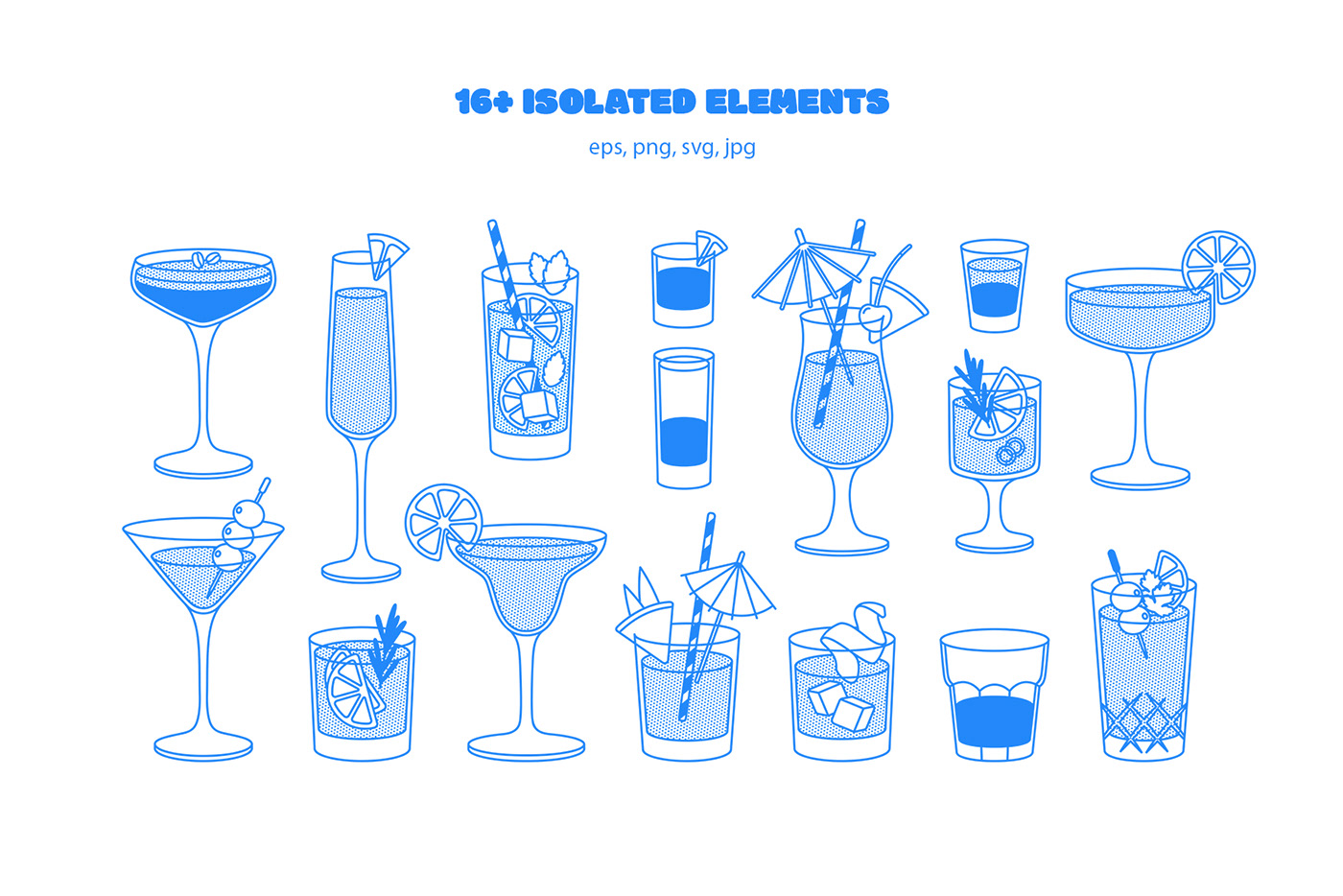 vector line art Retro cocktails drink glass alcohol menu garnishes