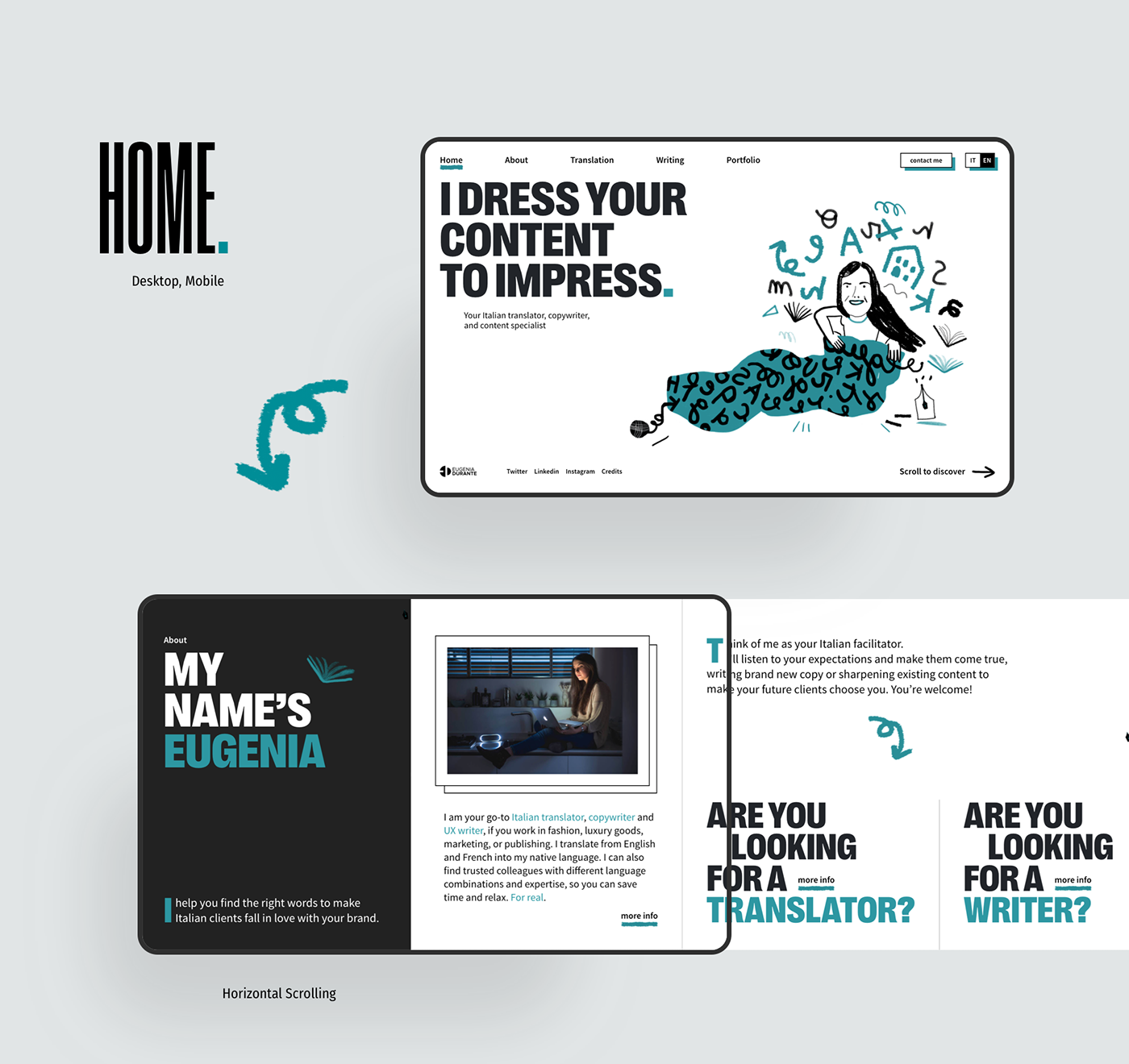 design illustrations minimal portfolio Progetto web translator typography   Web Web Design  Website
