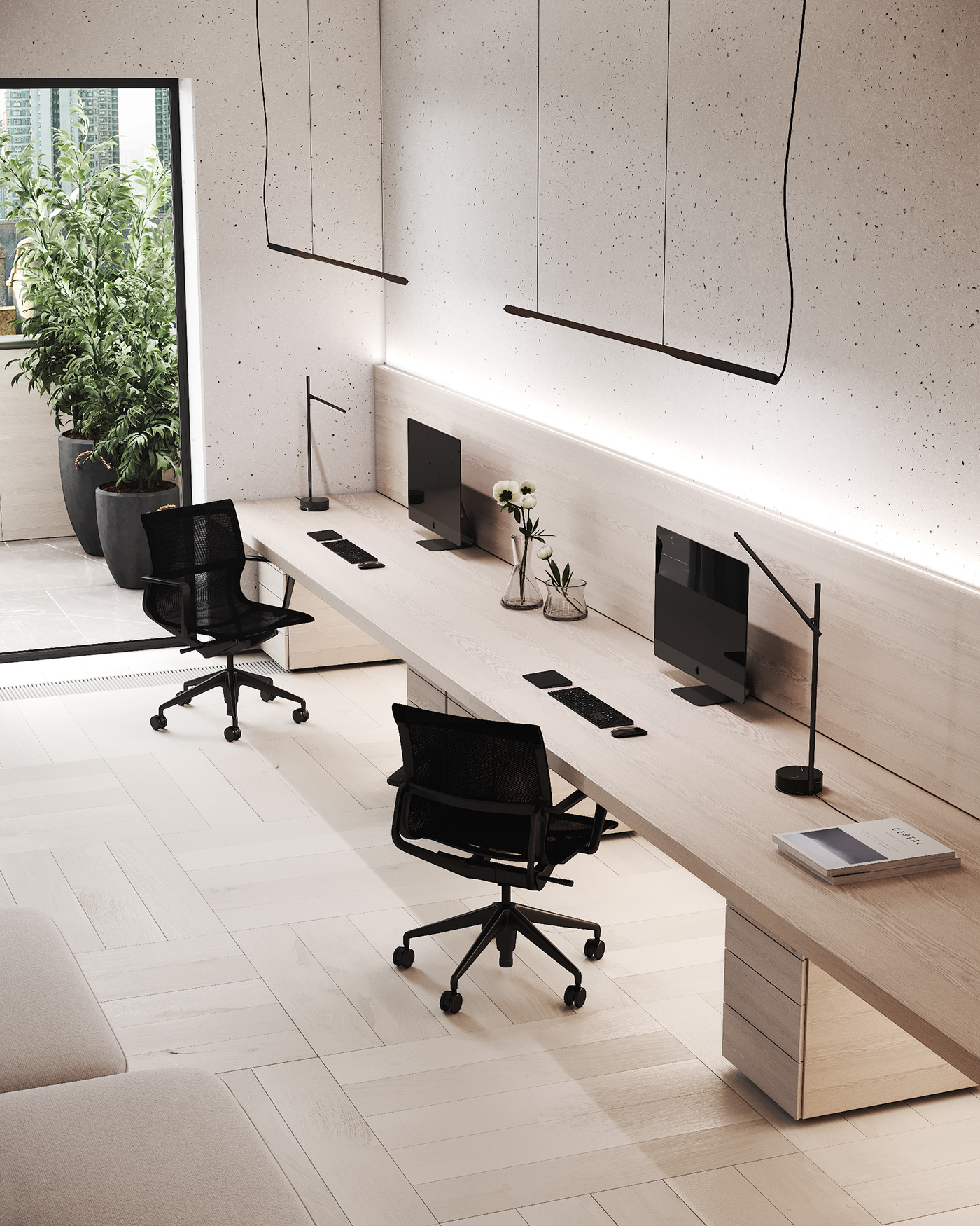 3D 3ds max CGI concrete design Interior interior design  setup wood workspace