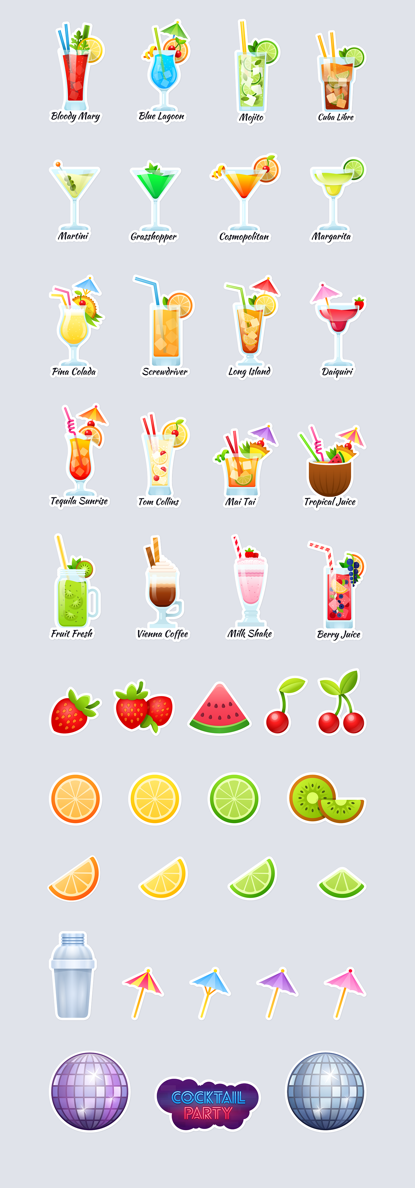 ILLUSTRATION  cocktail party vector 2D stickers messenger
