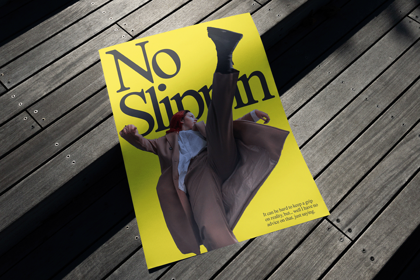 poster of a girl slipping that says no slippin
