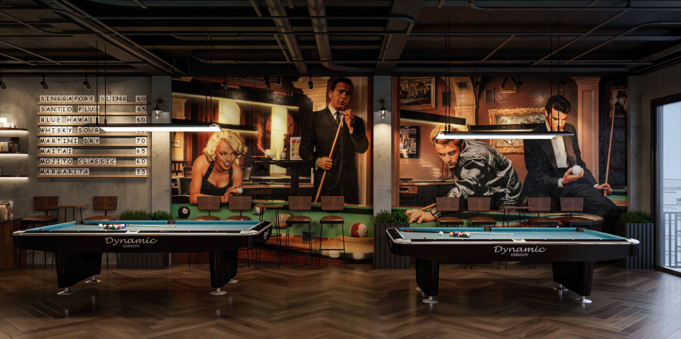 billiards industrial design  interior design  Render vray