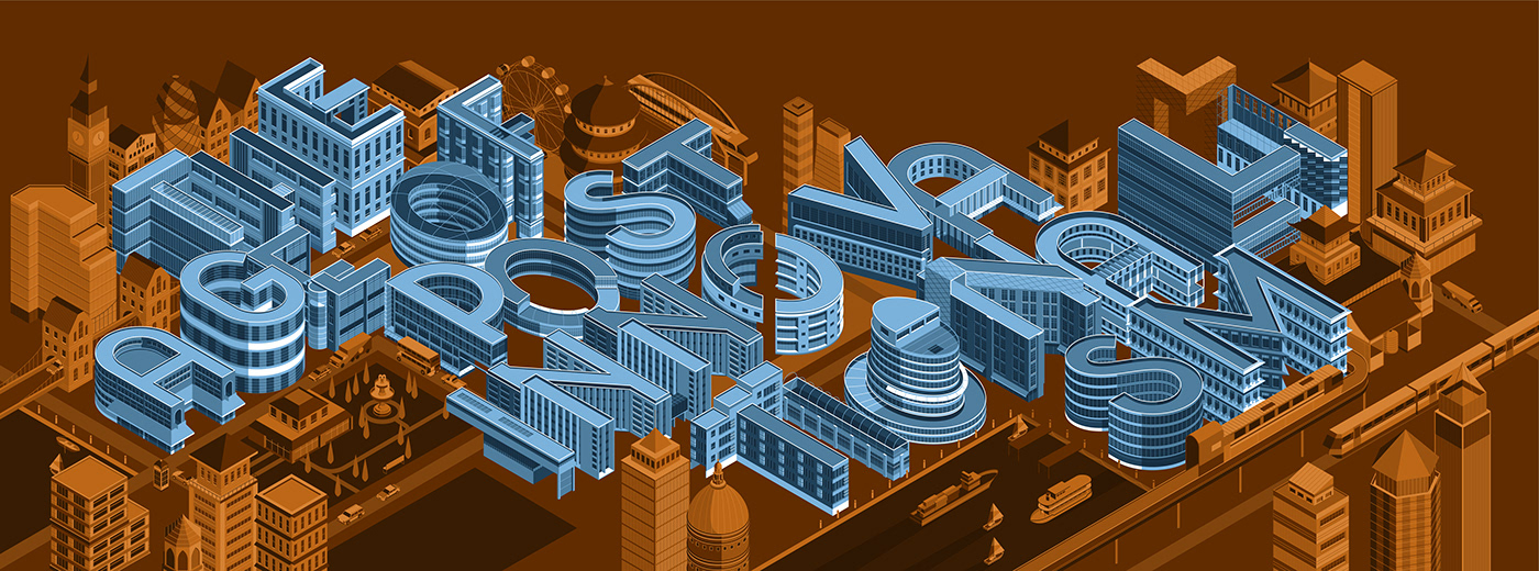 ILLUSTRATION  Isometric vector flat texture Character buildings graphic city