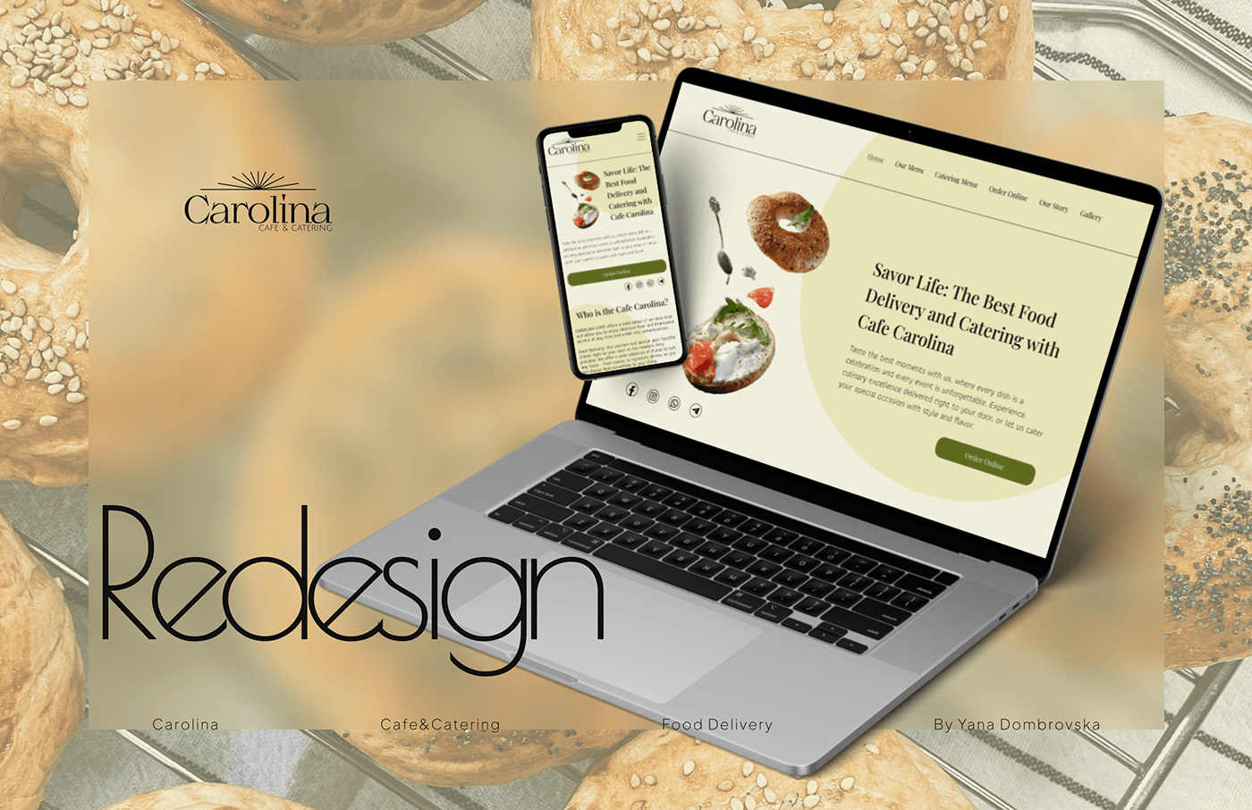 redesign design american food bagel Food  website redesign Cafe design catering menu cafe site