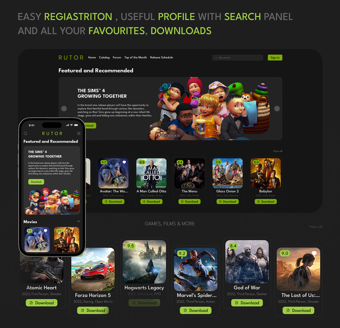 torrent UI/UX Website movie game series catalog redesign Figma Website Design