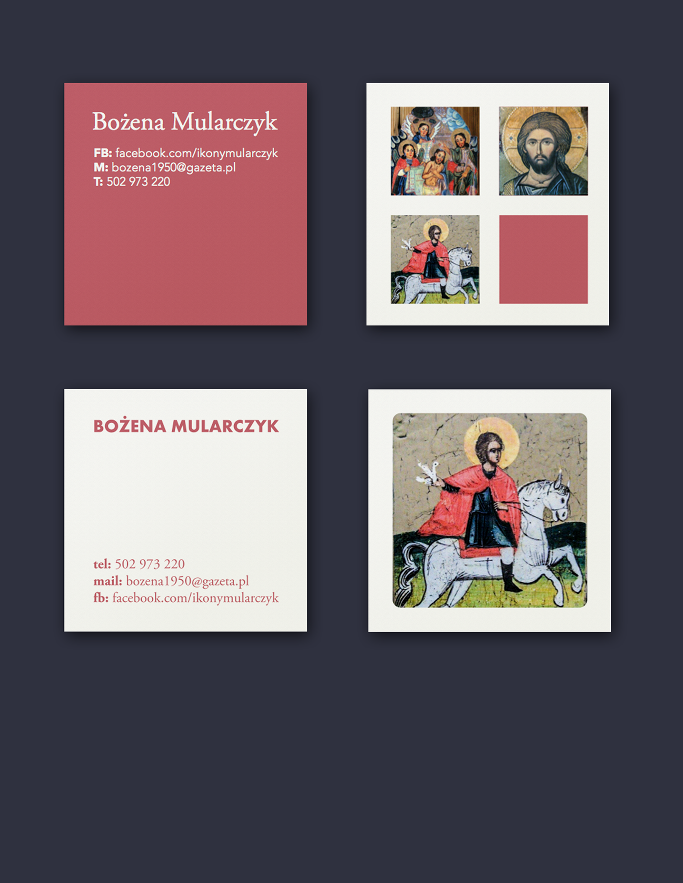 Icon Christian artist bożena mularczyk print design visit cards square