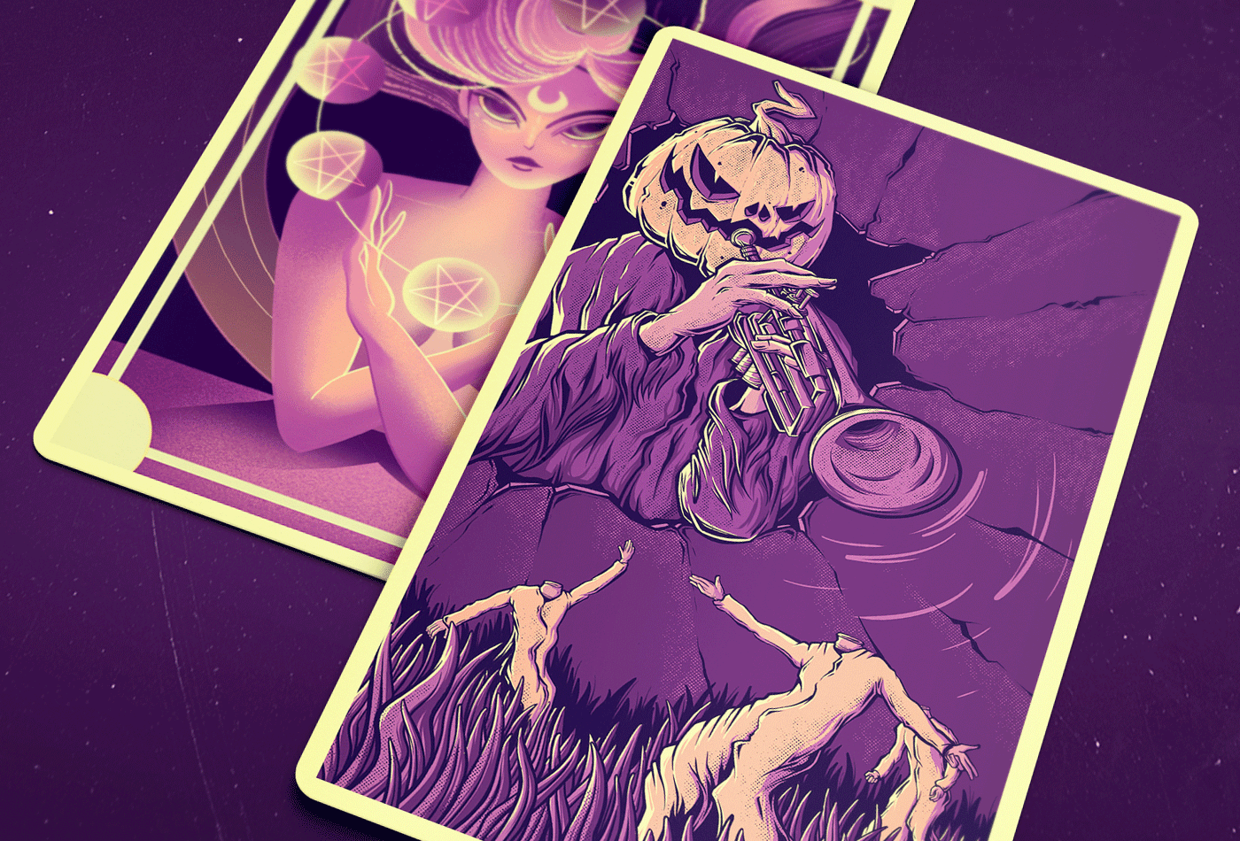 collab Halloween tarot adobe cards Character digitalart Illustrator photoshop Procreate