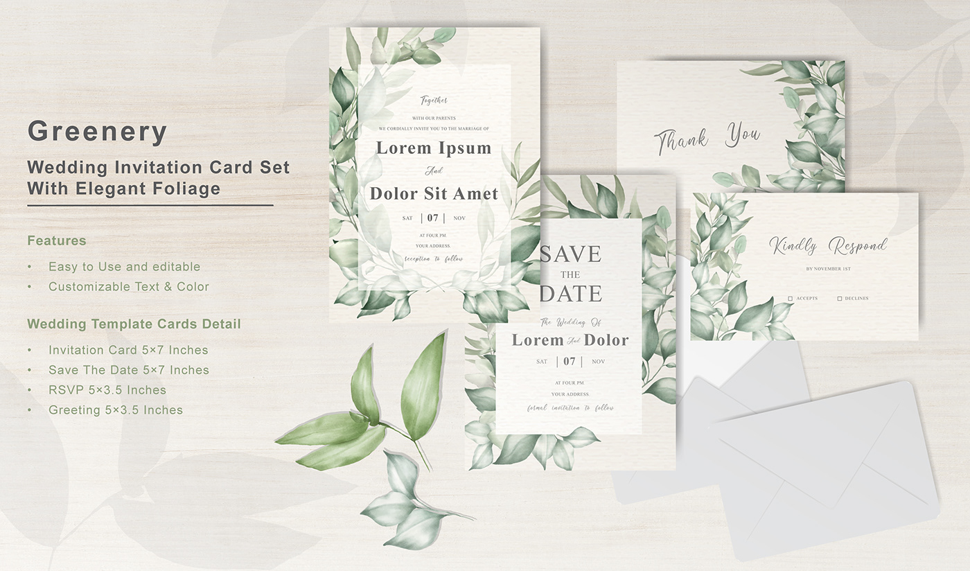 art design elegant foliage frame greenery set template wedding Wedding Card