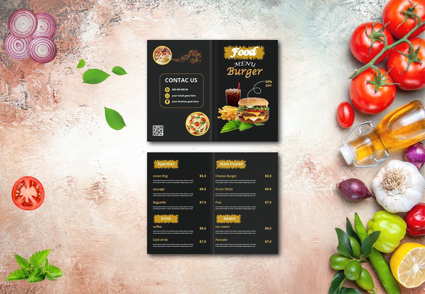restaurant Food  menu design creative simple modern black color yellow