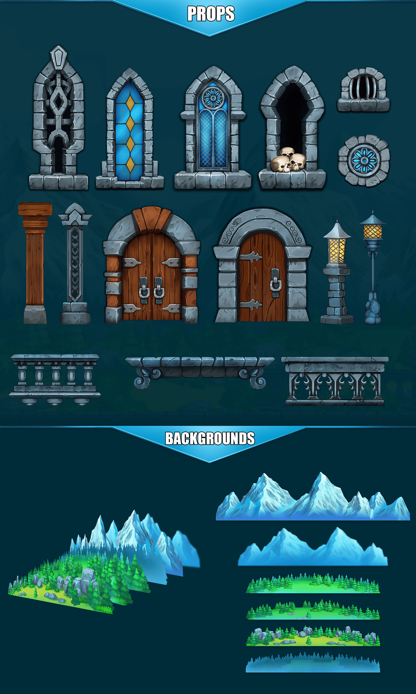 2D background Castle environment game design  Level Design medieval mountains texture unity