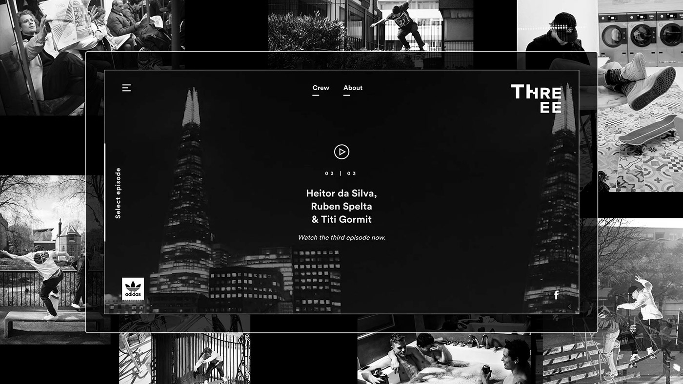 adidas adidas threee art direction  Interaction design  Interface magazine skate skateboarding videos Web Design 