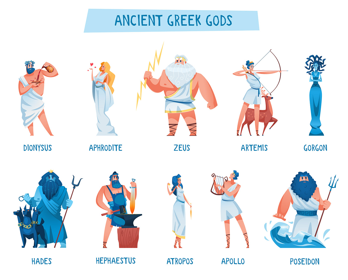 Aphrodite Apollo artemis gods greek hades Hephaestus poseidon vector zeus