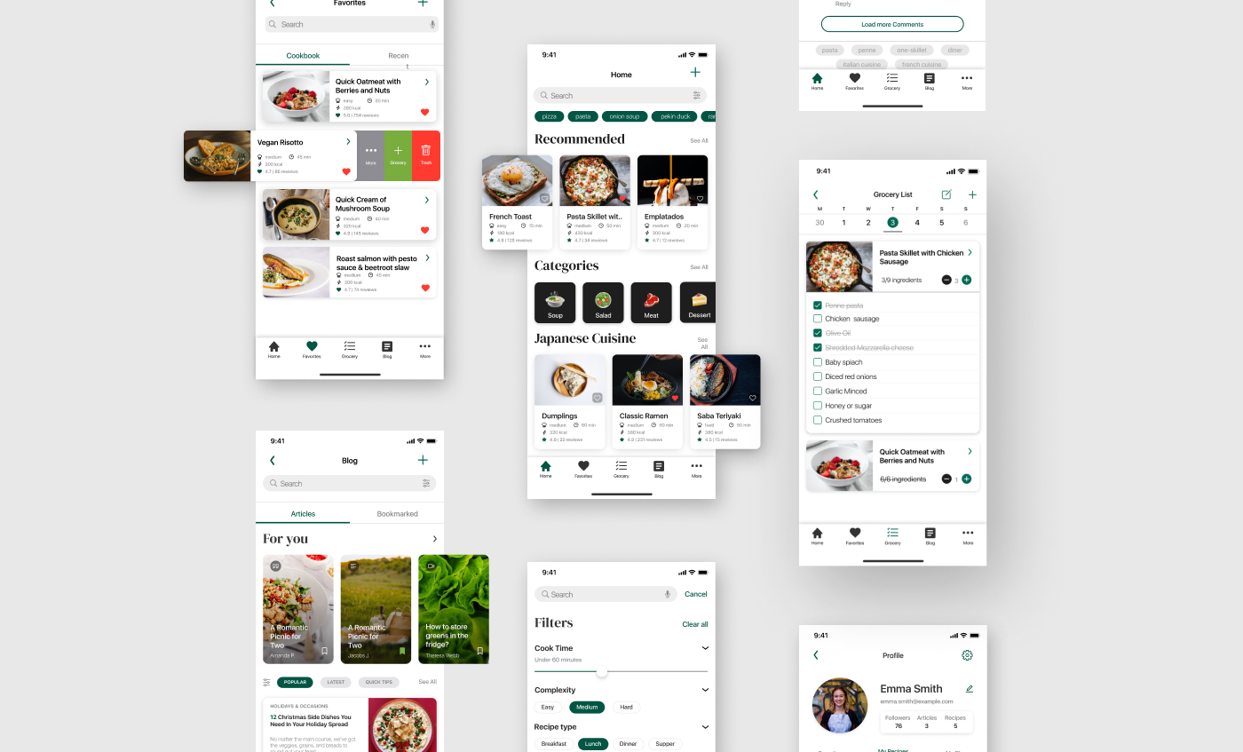cookbook cooking design Figma Food  Mobile app recipes ux animation  UI