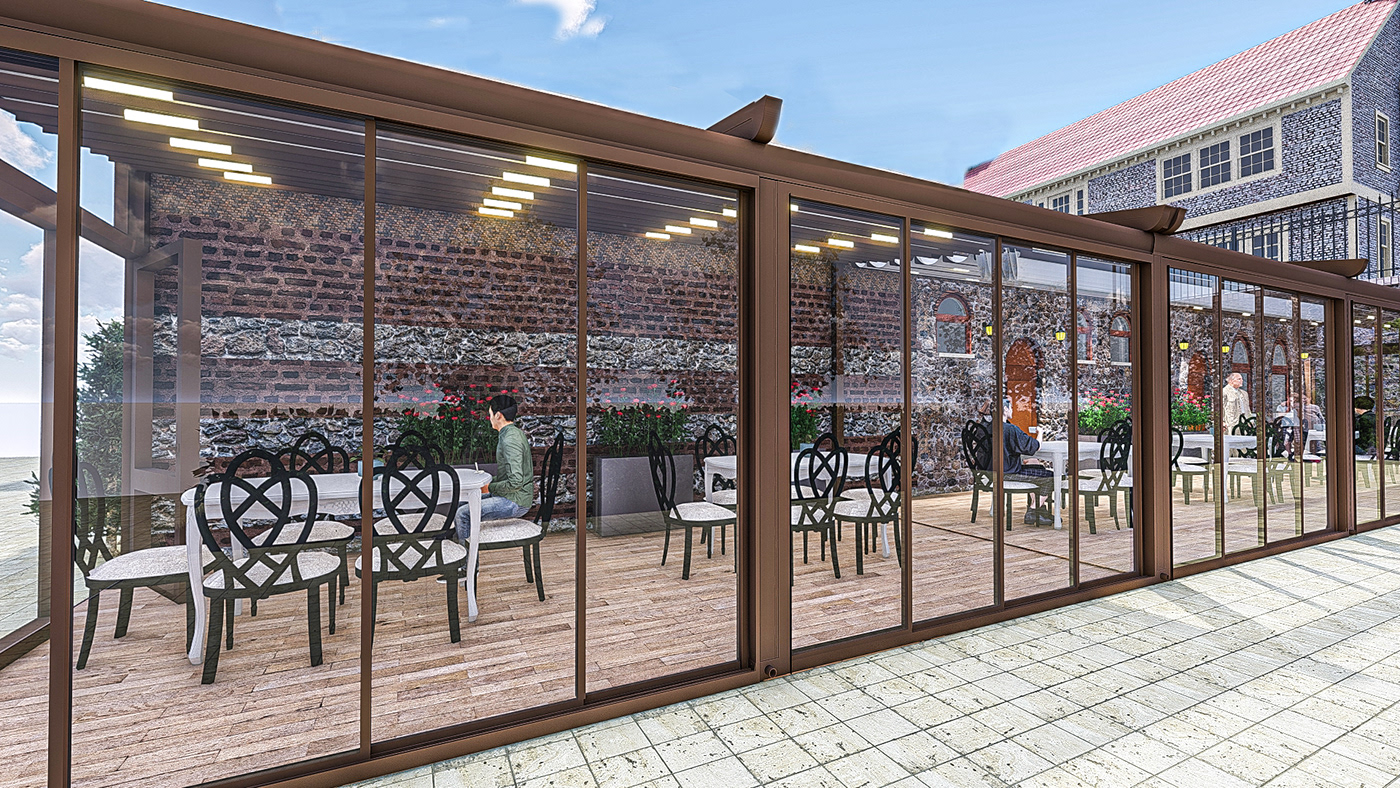 pergola summerhouse cafe 3dmodeling Render design aluminium system architecture interior design 