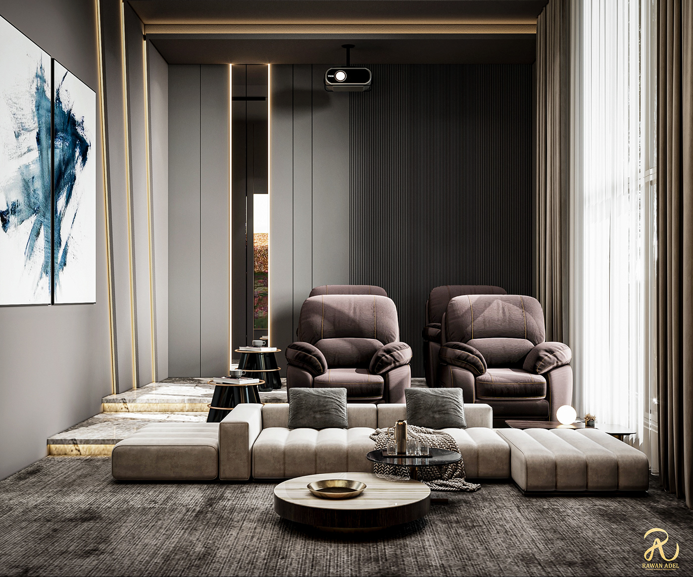 Interior visualization modern Render architecture 3ds max corona interior design  archviz Cinema Room Design