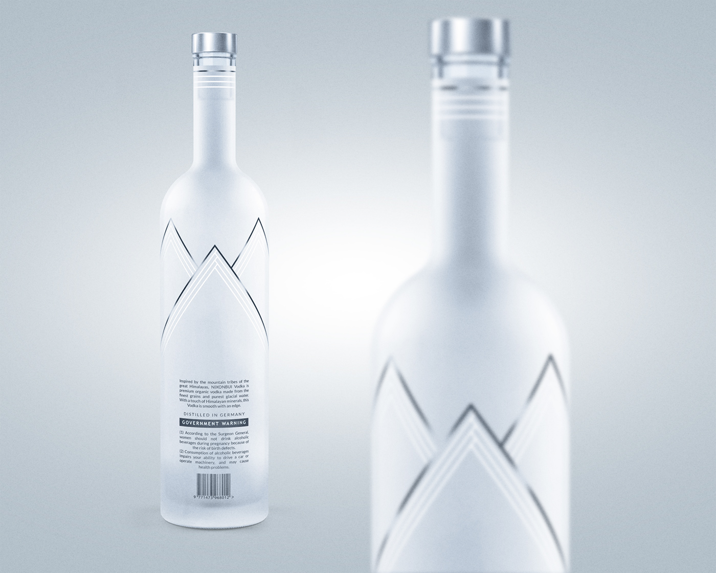 Vodka bottle 3D drink package snow mountain CGI Packshot Packaging