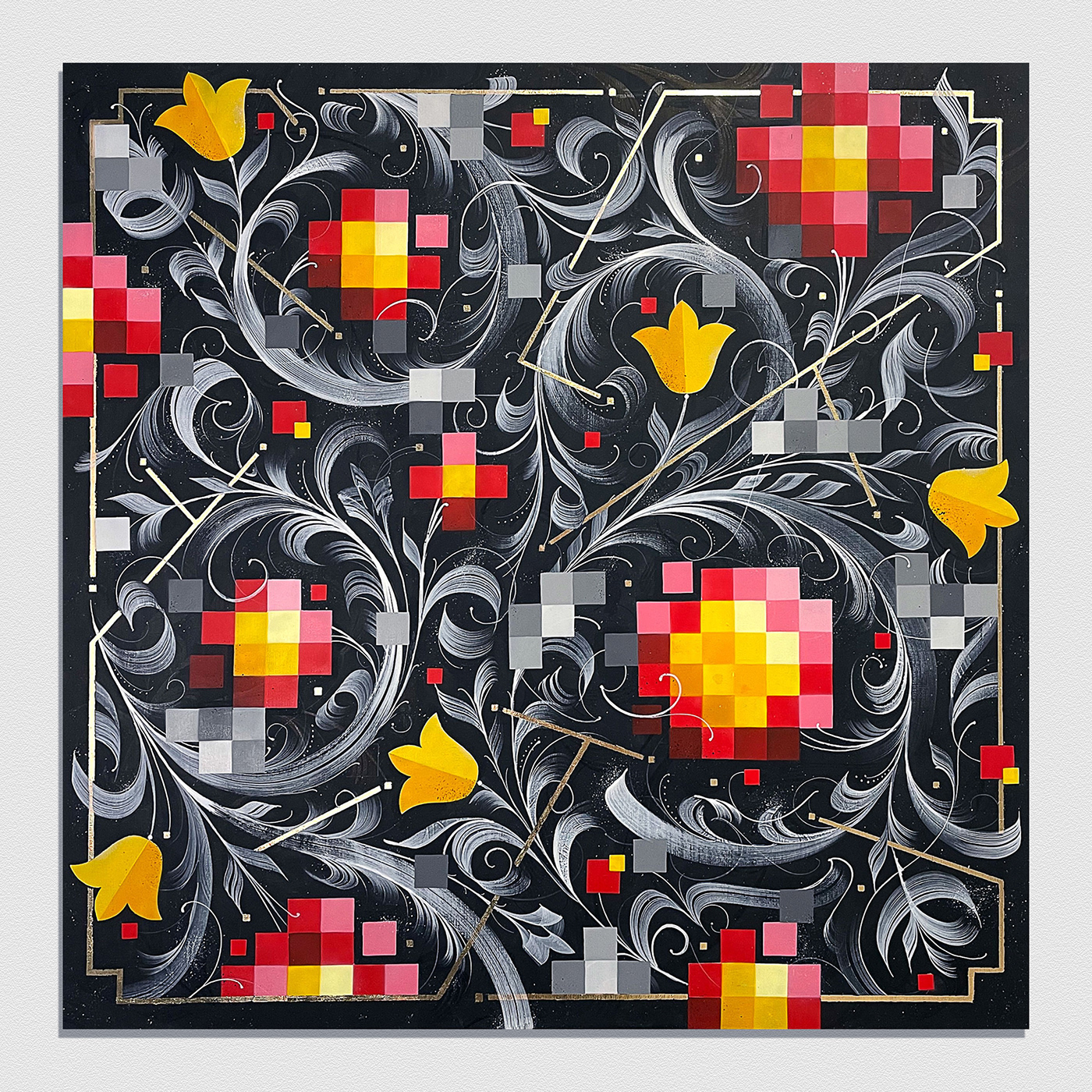 canvas art pixelart abstract pattern floral