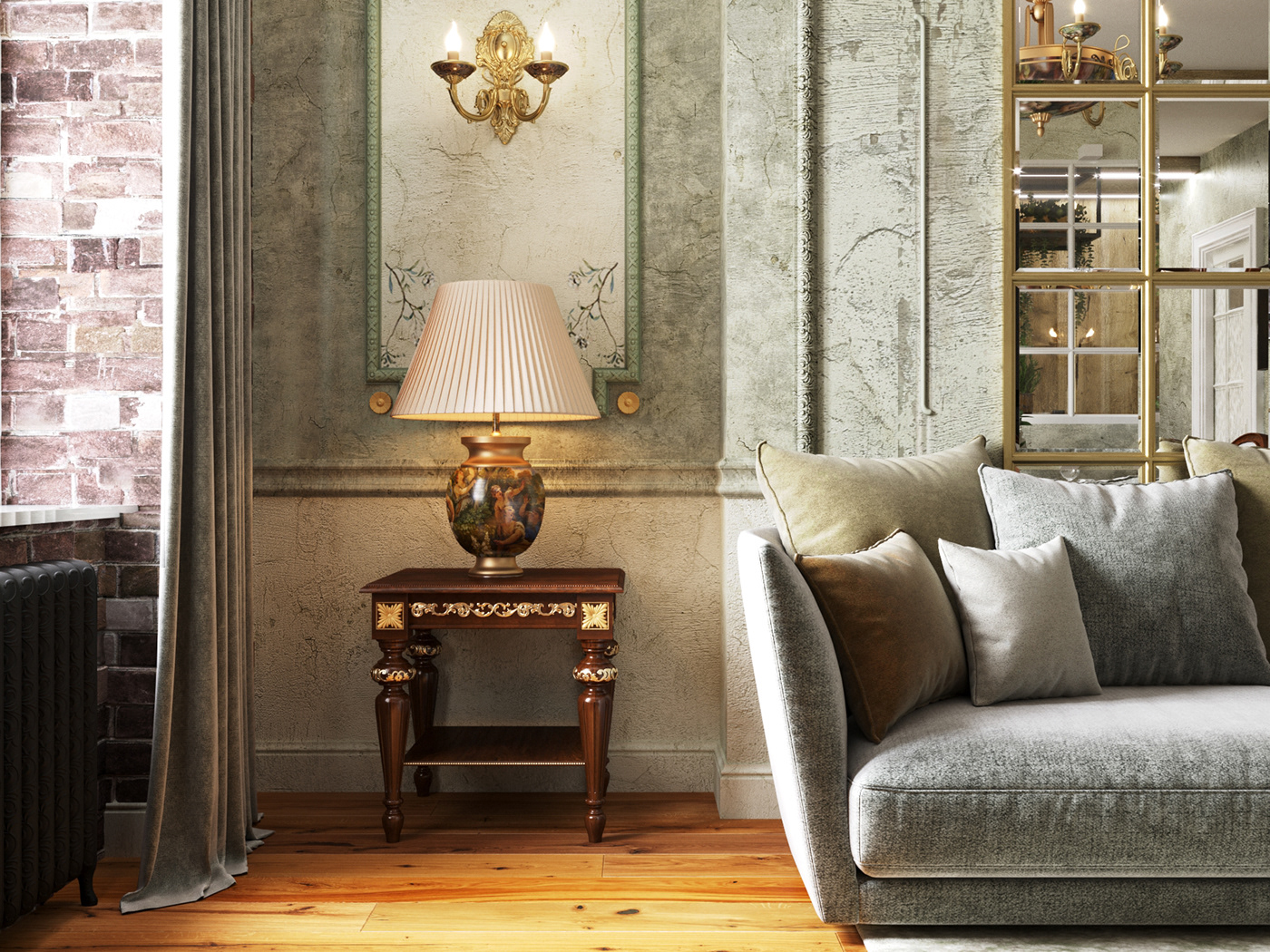 3D classics design interior italian classics living room visualization