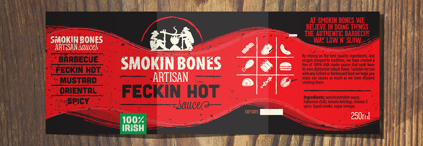 Smokin Bones sauce labels bottle rótulo BBQ Food  barbecue barbeque mustard artisan sauces