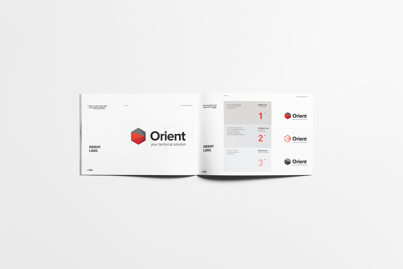 Orient visual identity logo Stationery vibrant orange techical-ware corporate graphic standard manual