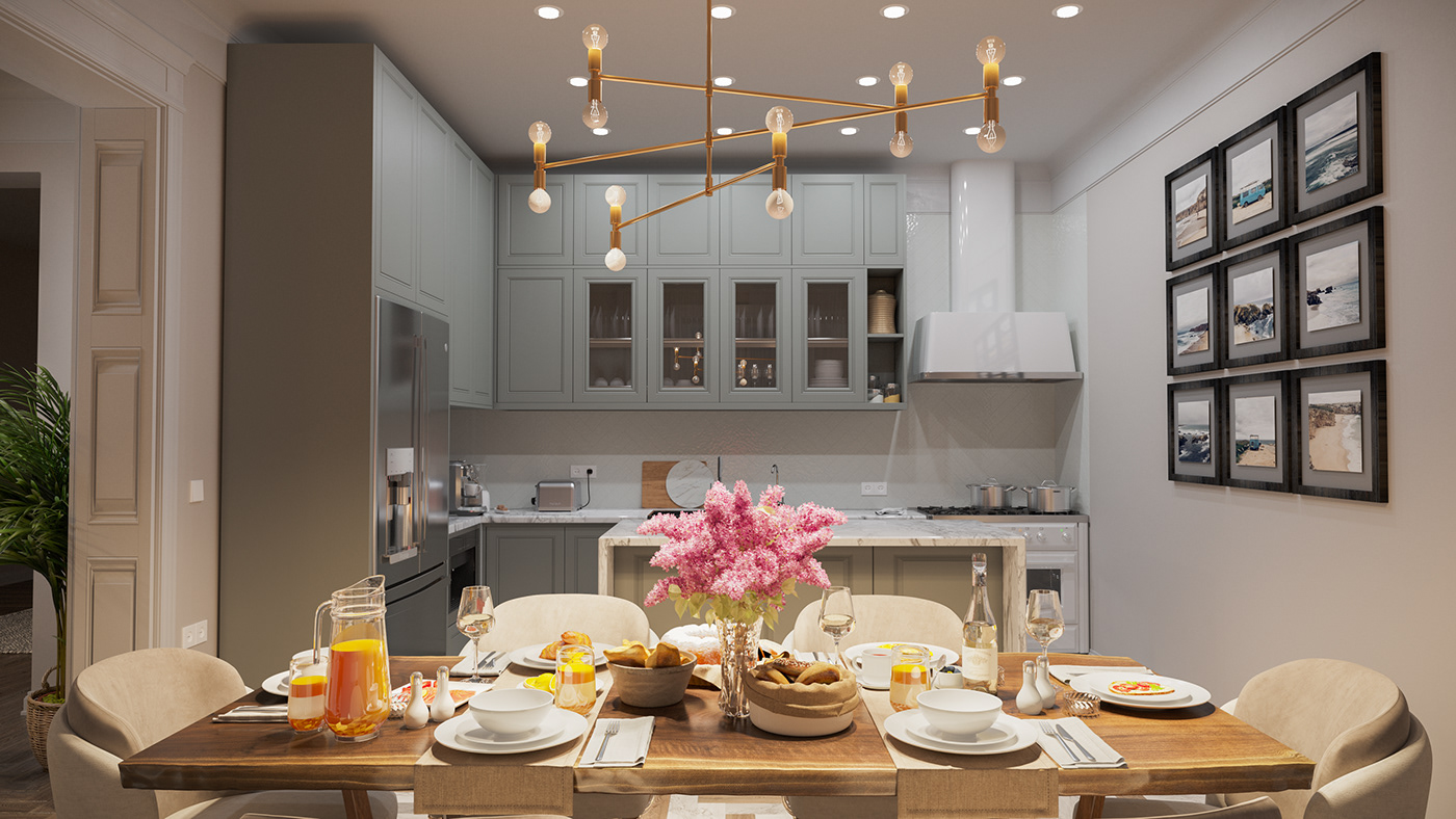 3dsmax corona render  Adobe Photoshop Interior bedroom kitchen Evening Day design 3DArtist