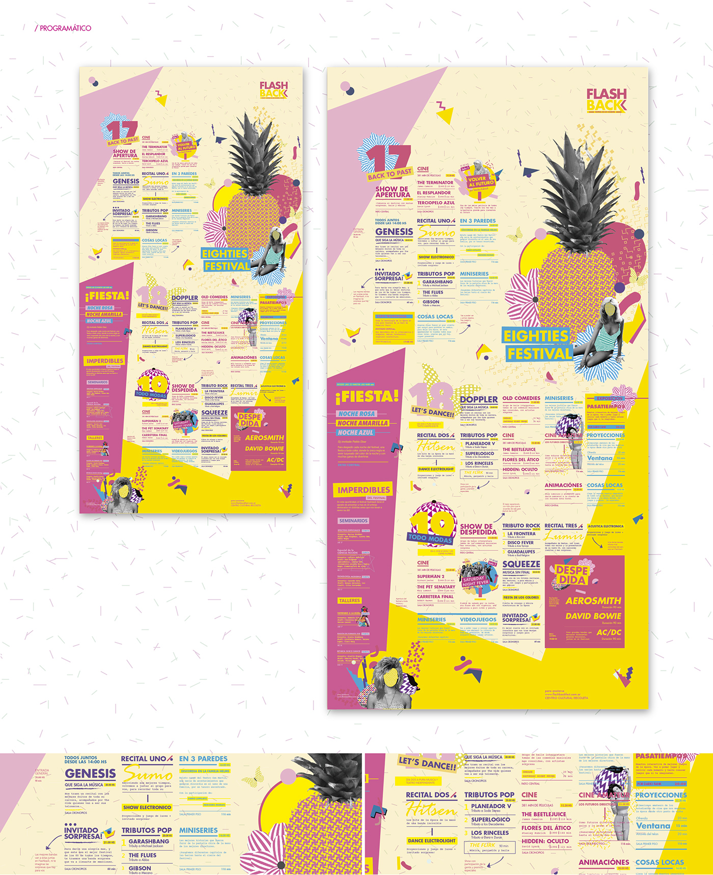 diseño gráfico gabriele 3 sistema festival anos 80 programatico desplegable aficheta postales FLASH BACK