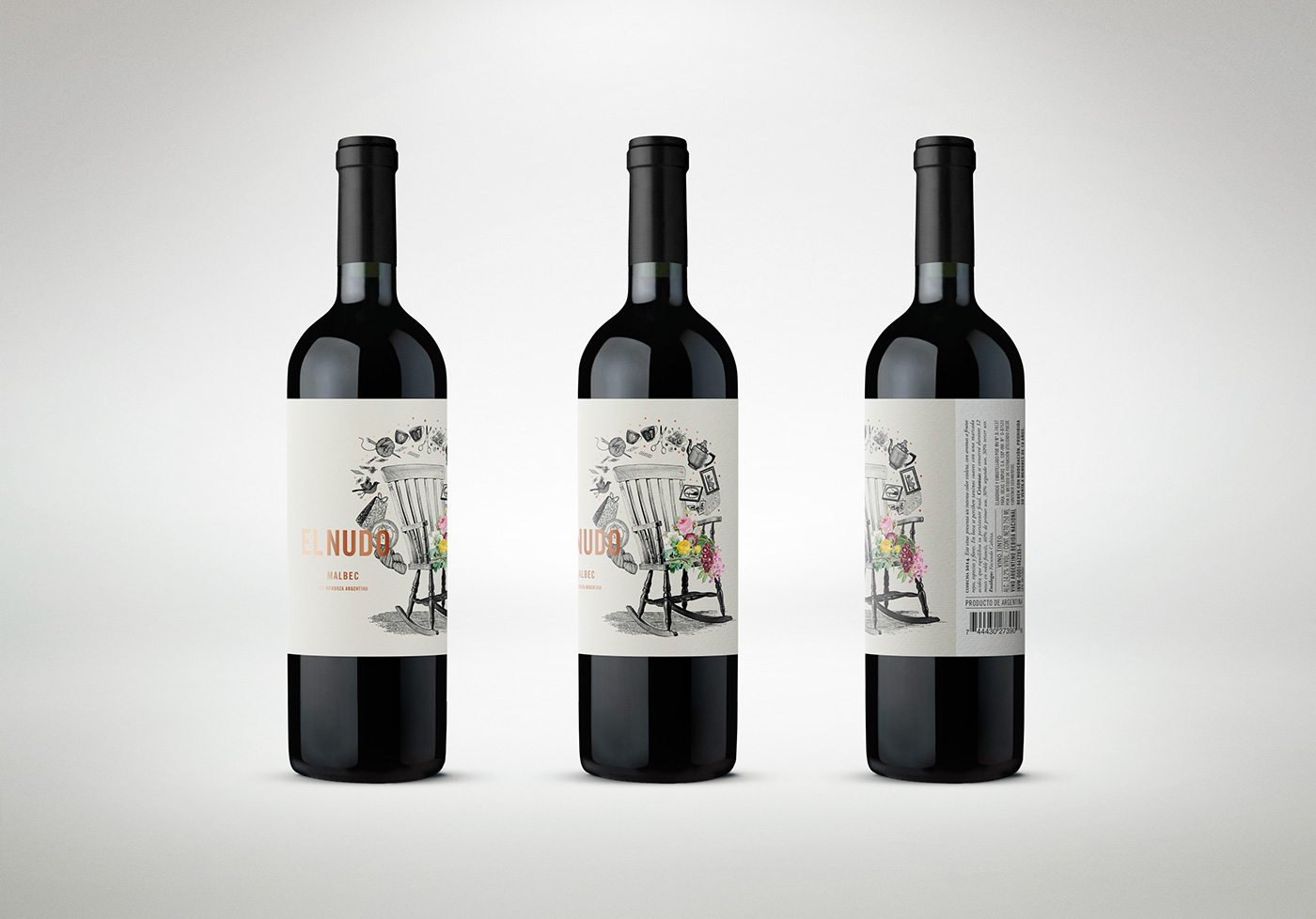 wine label EL NUDO vino collage ilustracion etiqueta