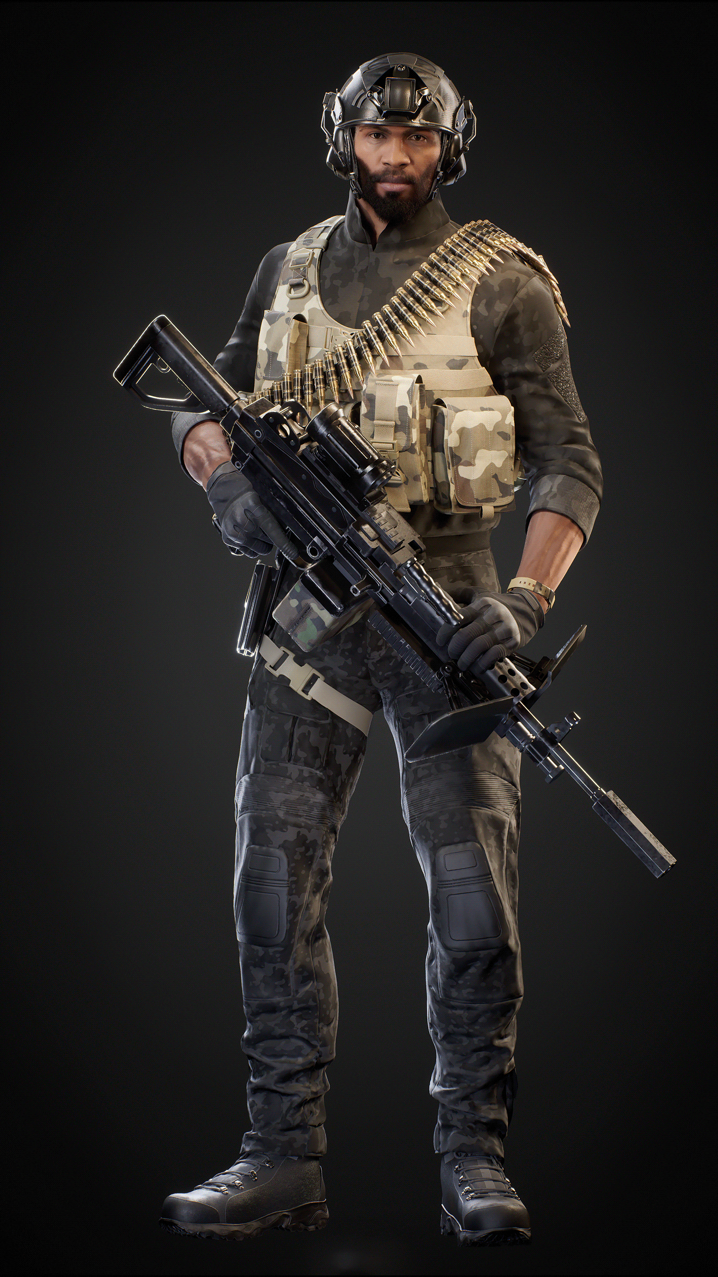 Character Shooter cinematic game 3D Render