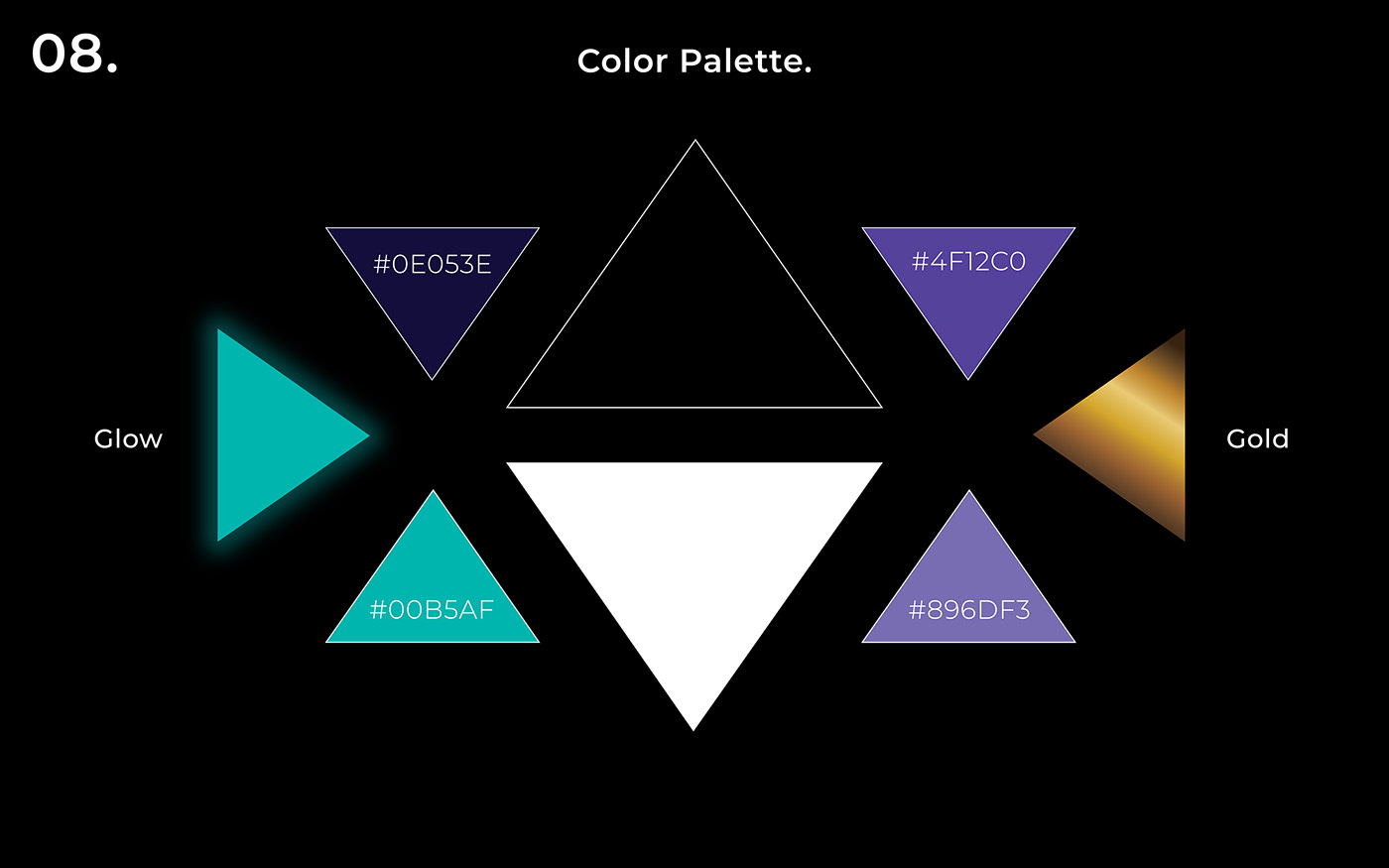 Brand colors and effects in triangle shapes.