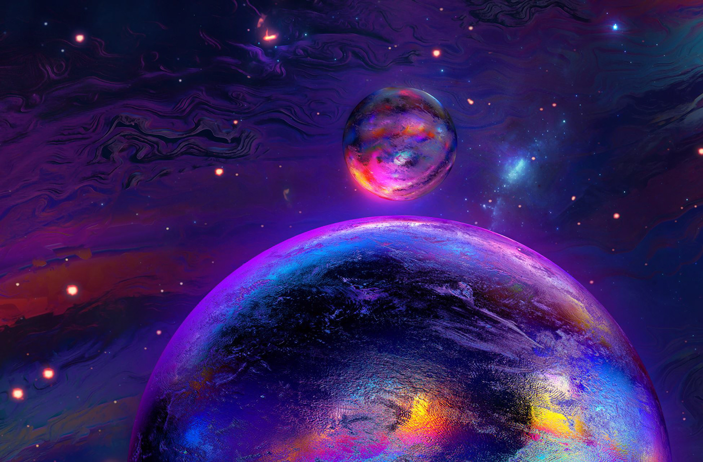 3D abstract glow nebula octane planet psychedelic rainbow Space  weird