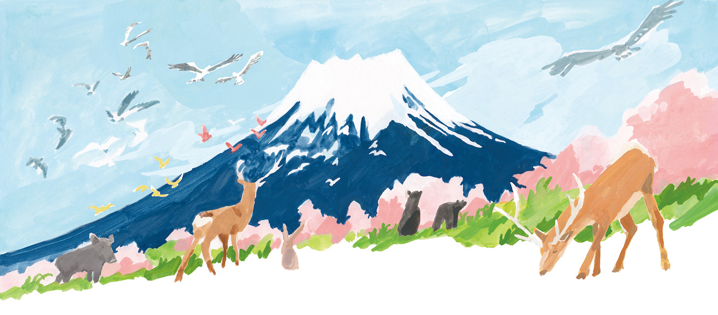 ILLUSTRATION  animals animal japan japanese art japanese mountain Landscape Nature Mt.Fuji