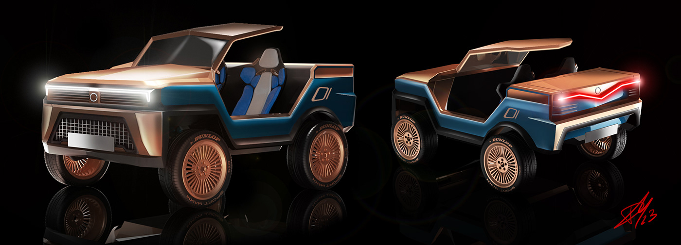 3D abstract car electric jeep Proposal vision wheel