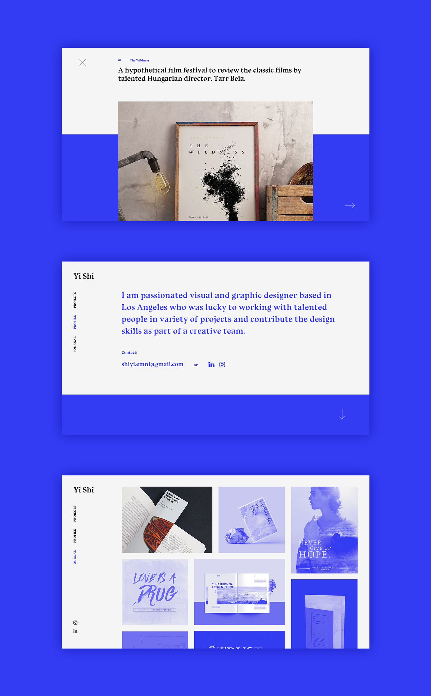 portfolio Website blue black showcase graphic design  uiux interactive design digital design visual design