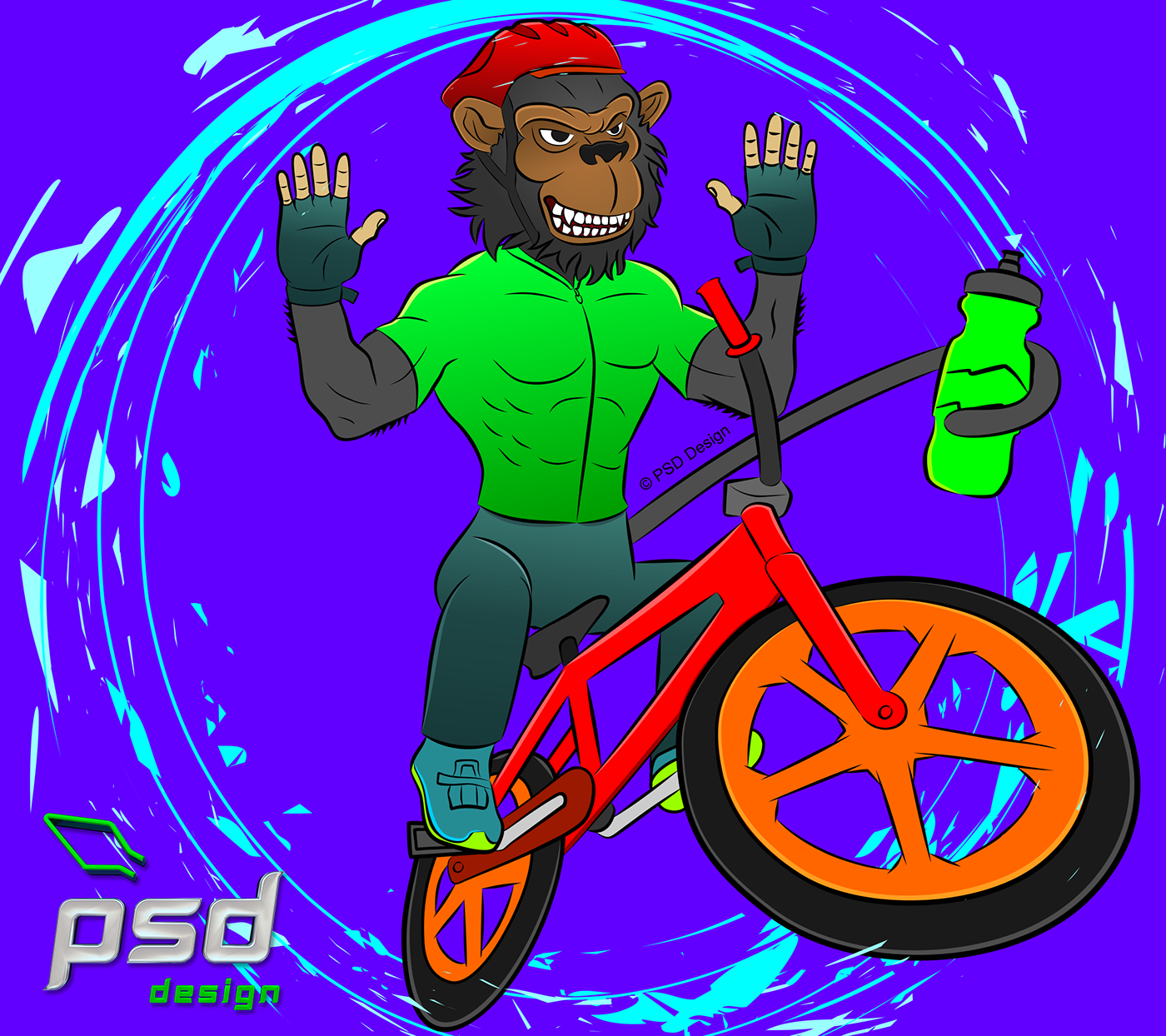 Bike cartoon Estampa Ilustração Macaco monkey sport vetor