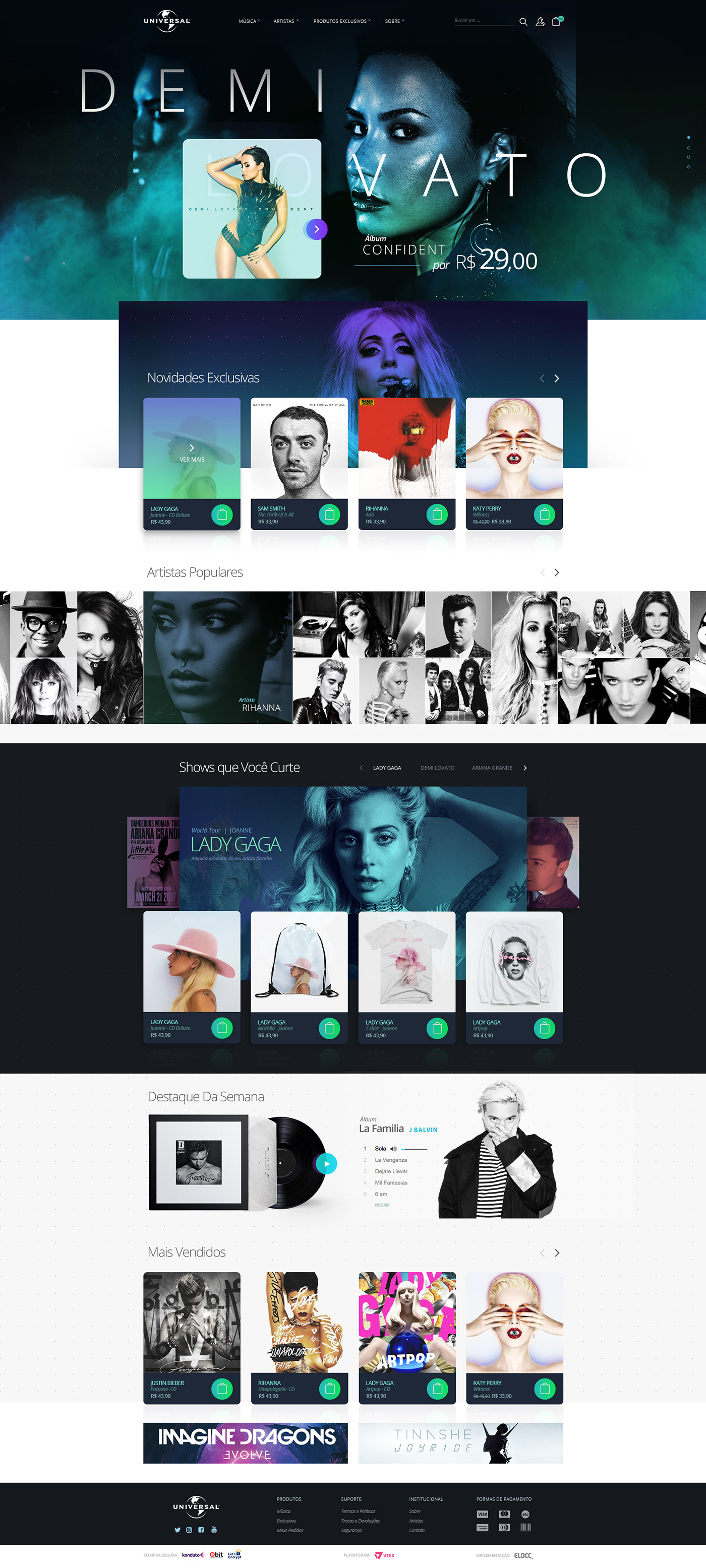 ux UI universal music artistas user interface Layout site musica Ecommerce